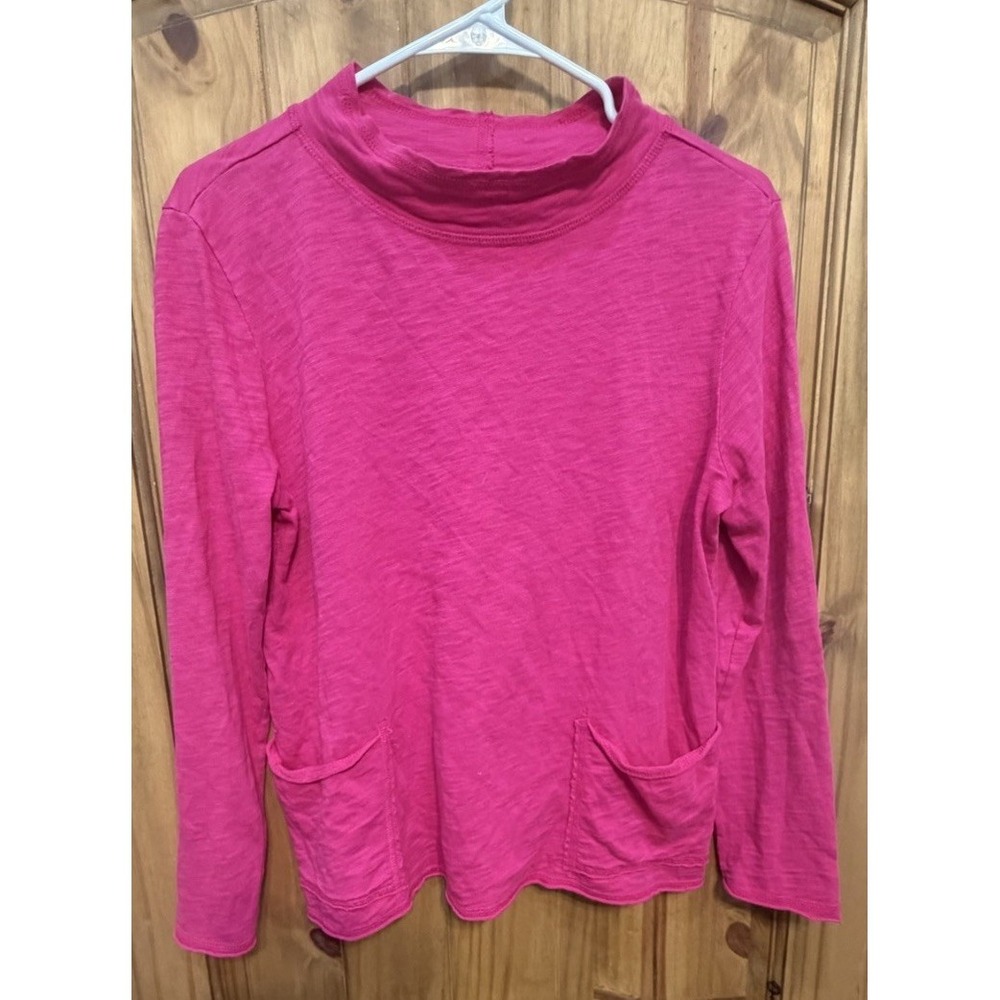 ✈️Escape by Habitat Womens XS Hot Pink Mock Neck Pocket Slub Knit Top